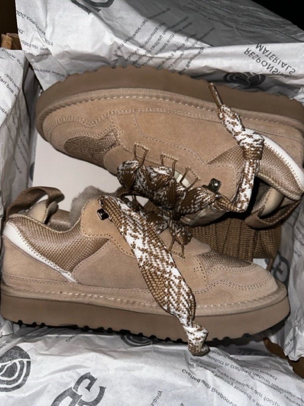 UGG Lowmel Sneaker in Sand Chunky Suede Platform Shoes